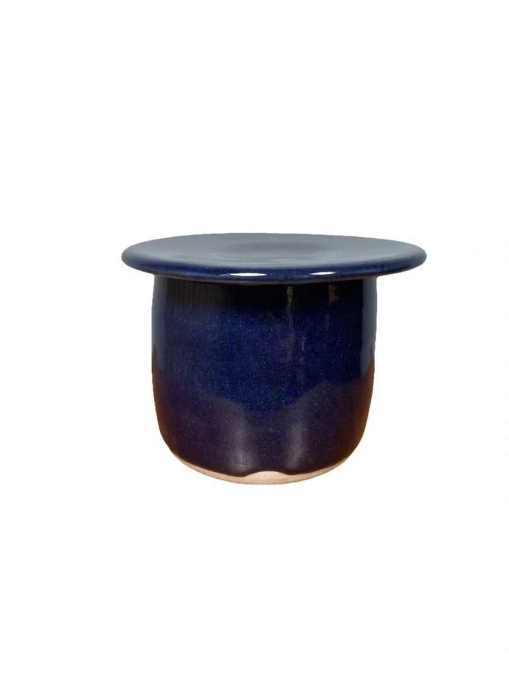 Stoneware Pottery Butter Bell Signed Crock Handmade Cobalt Blue